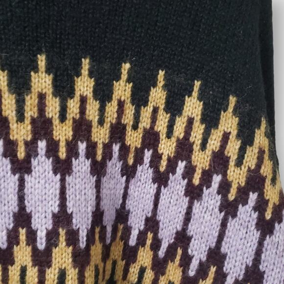 A.L.C. Tracey Fair Isle Sweater Oversized Alpaca Turtleneck Blk Bordeaux Sz Med - Picture 5 of 13